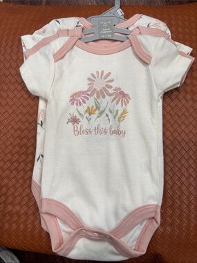 Cream Floral 'Bless This Baby' One-Piece Bodysuit with Pink Trim